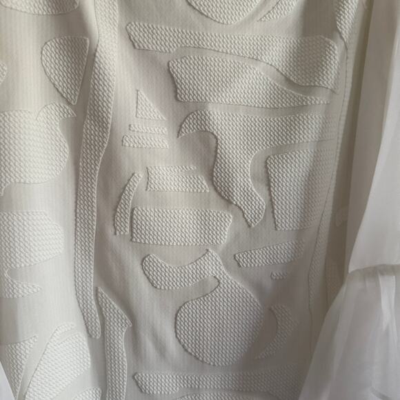 JOSEPH RIBKOFF | White Off Shoulder Sheath Dress Chiffon Ruffle Bell Sleeves 12 - Picture 3 of 6